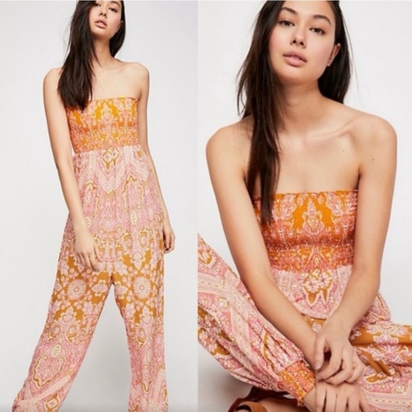 Free People Pants - NWOT FREE PEOPLE THINKING OF YOU SMOCKED JUMPSUIT!!!